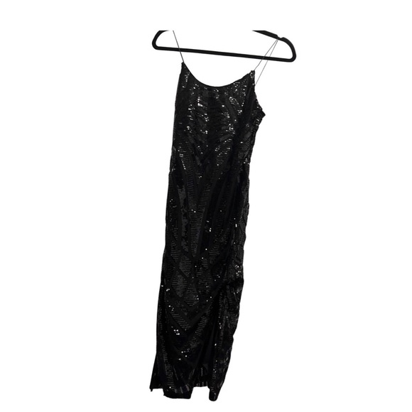 Black Sequin Party dress with slit - Picture 1 of 5